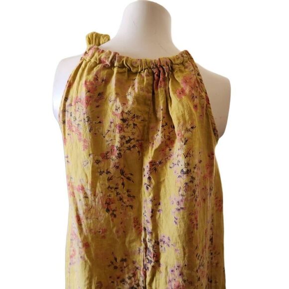 Bellambra mustard floral sleeveless swing halter top dress pure 100% linen - Picture 4 of 6